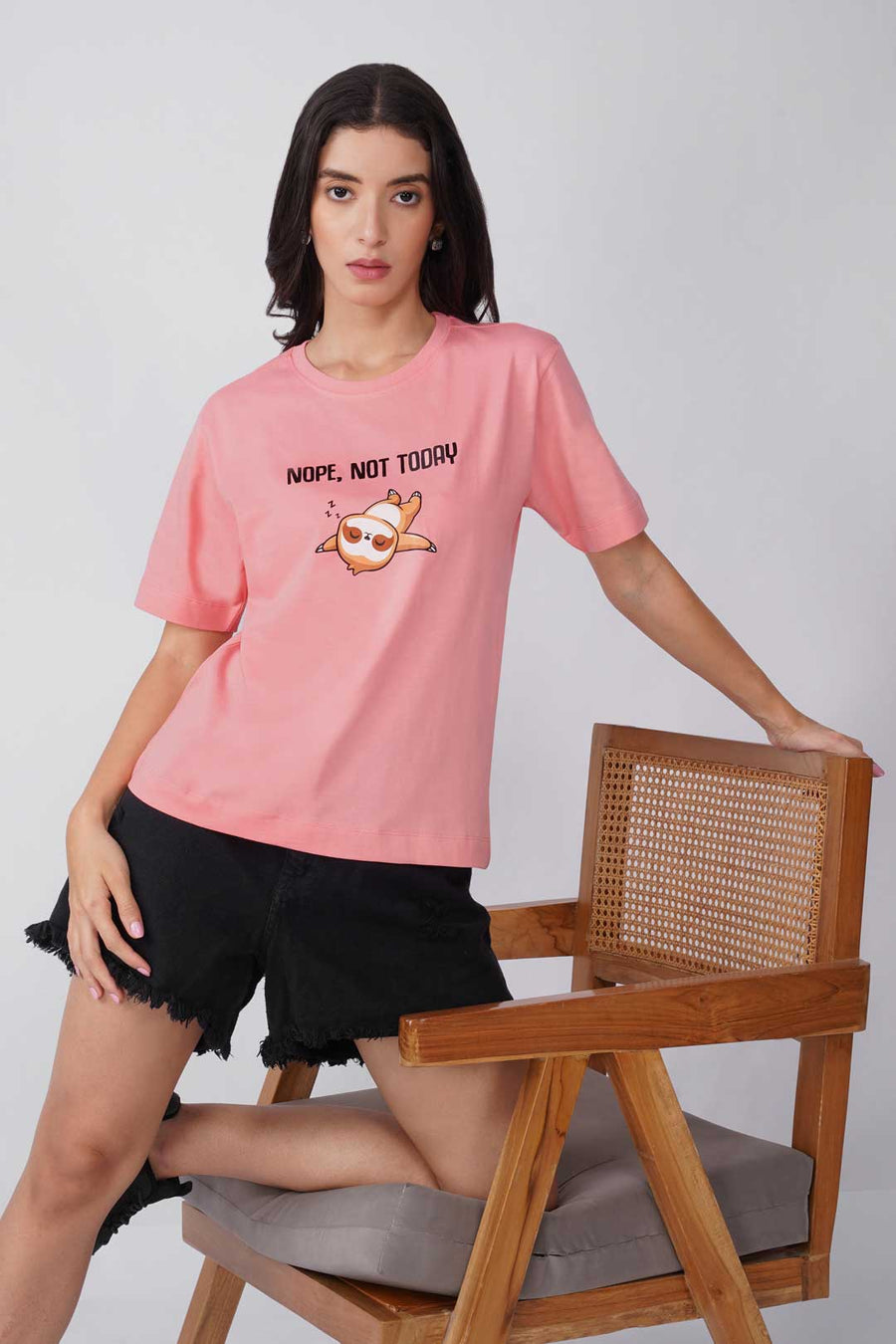 Cotton Relaxed fit Tshirt - Peach - Nope not today