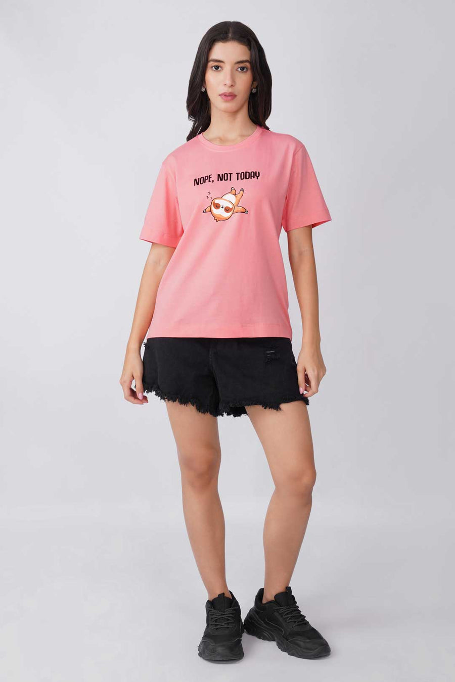 Cotton Relaxed fit Tshirt - Peach - Nope not today