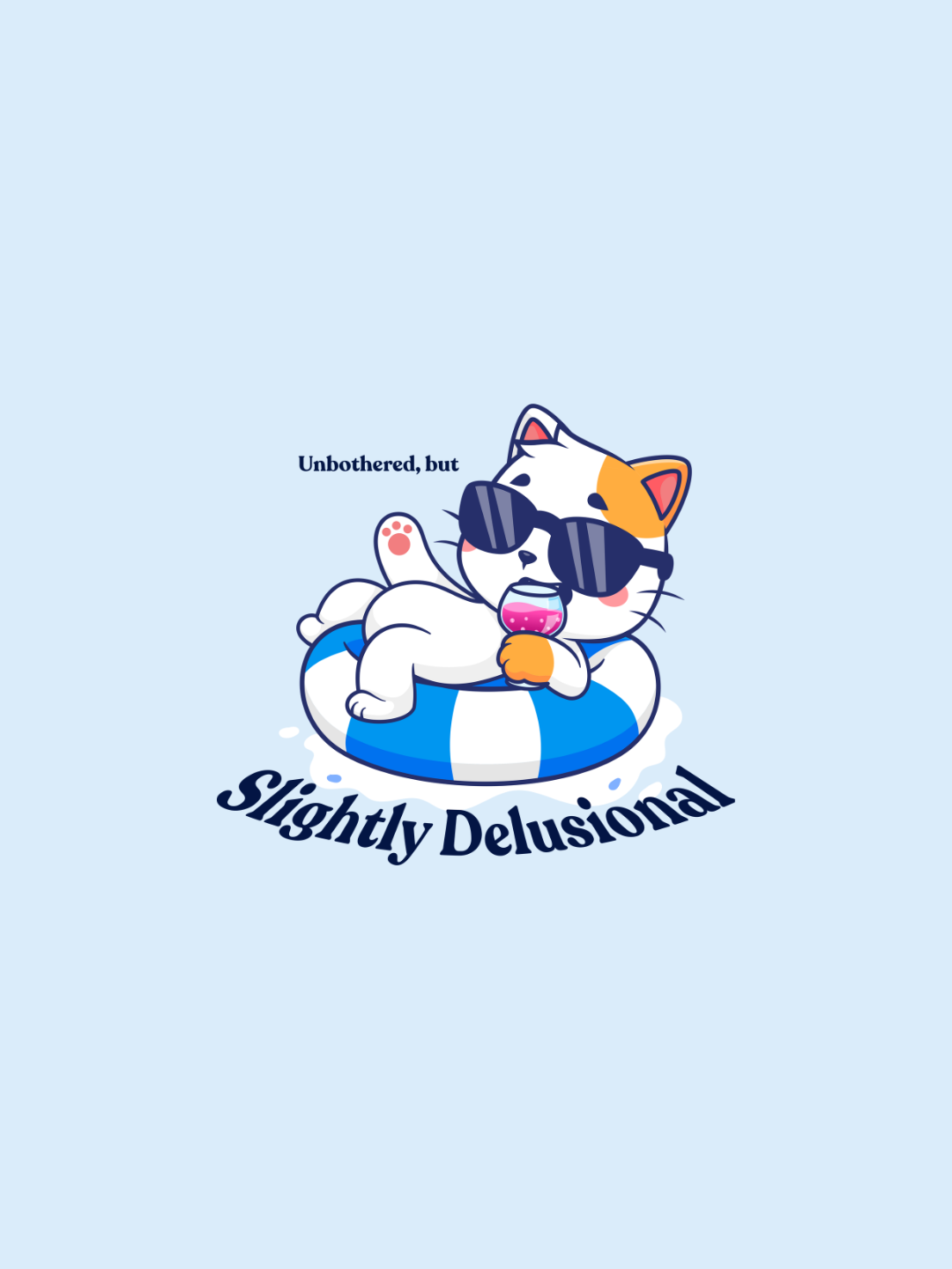 Cotton Relaxed fit Tshirt - Sky blue - Cat on pool, unbothered