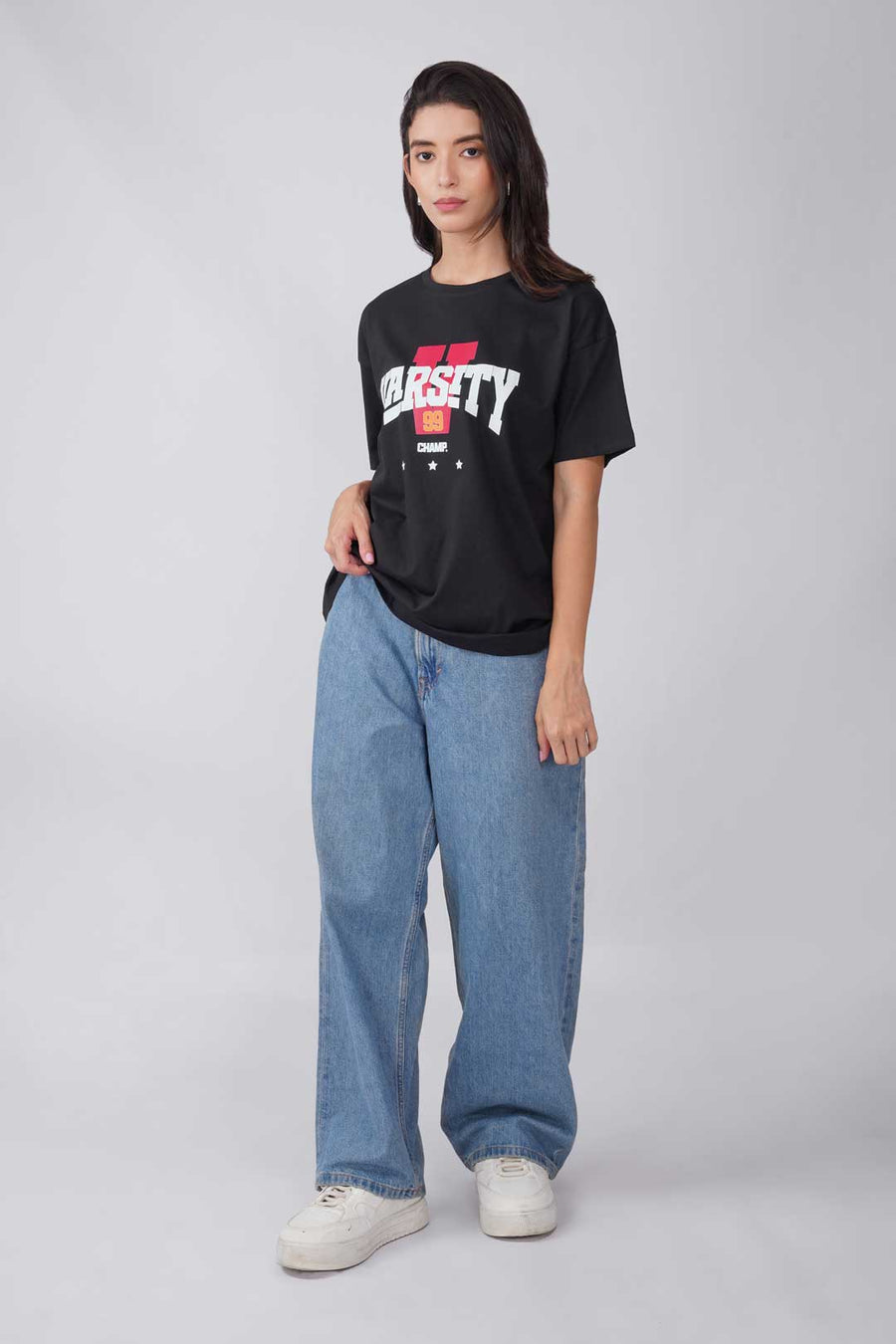 Cotton Oversized Tshirt - Black - VARSITY 99 CHAMP