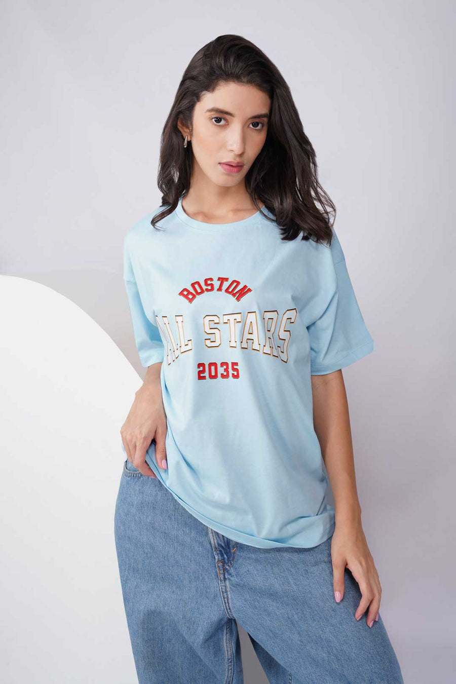 Cotton Oversized Tshirt - Sky Blue - ALL STARS BOSTON