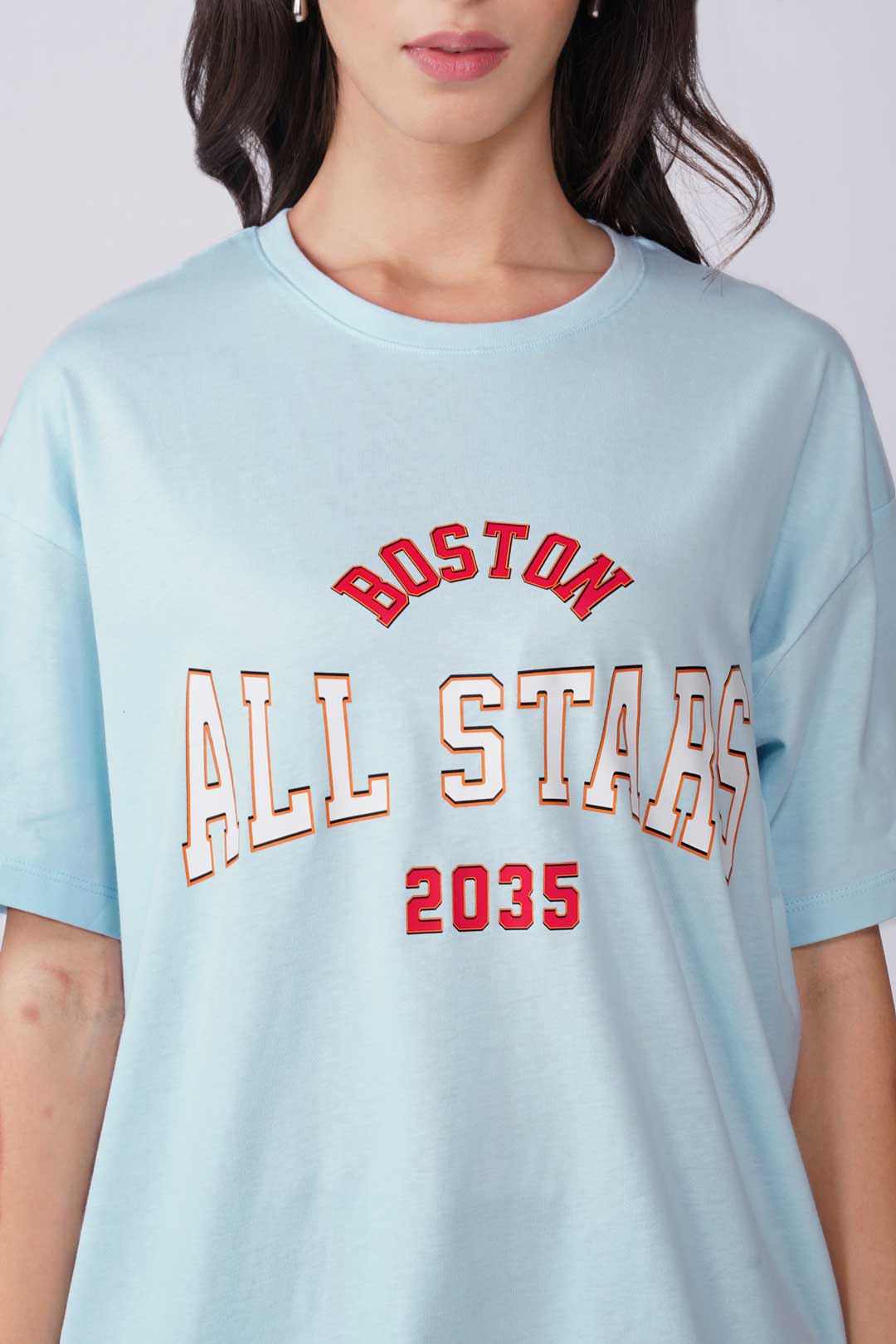 Cotton Oversized Tshirt - Sky Blue - ALL STARS BOSTON