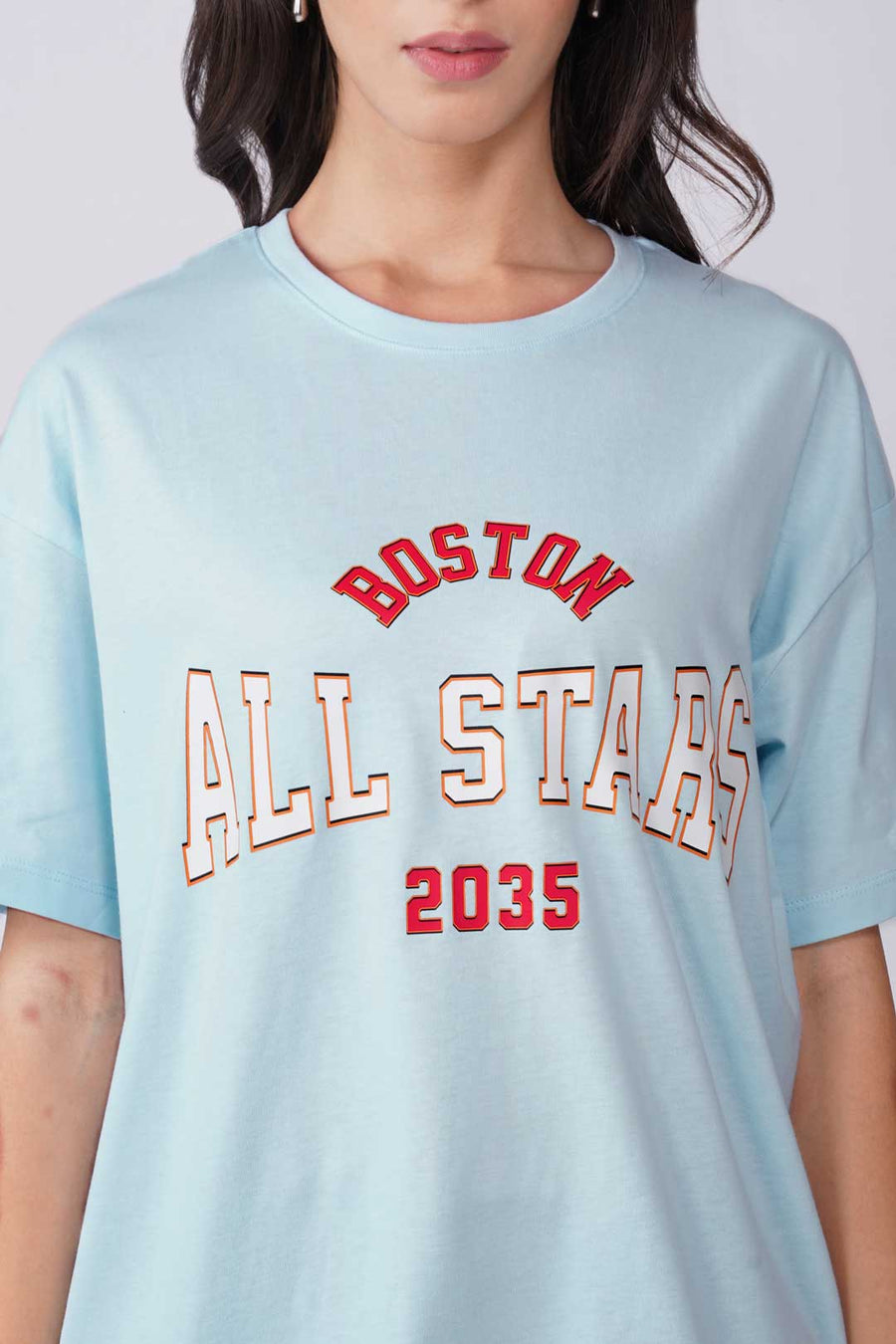 Cotton Oversized Tshirt - Sky Blue - ALL STARS BOSTON