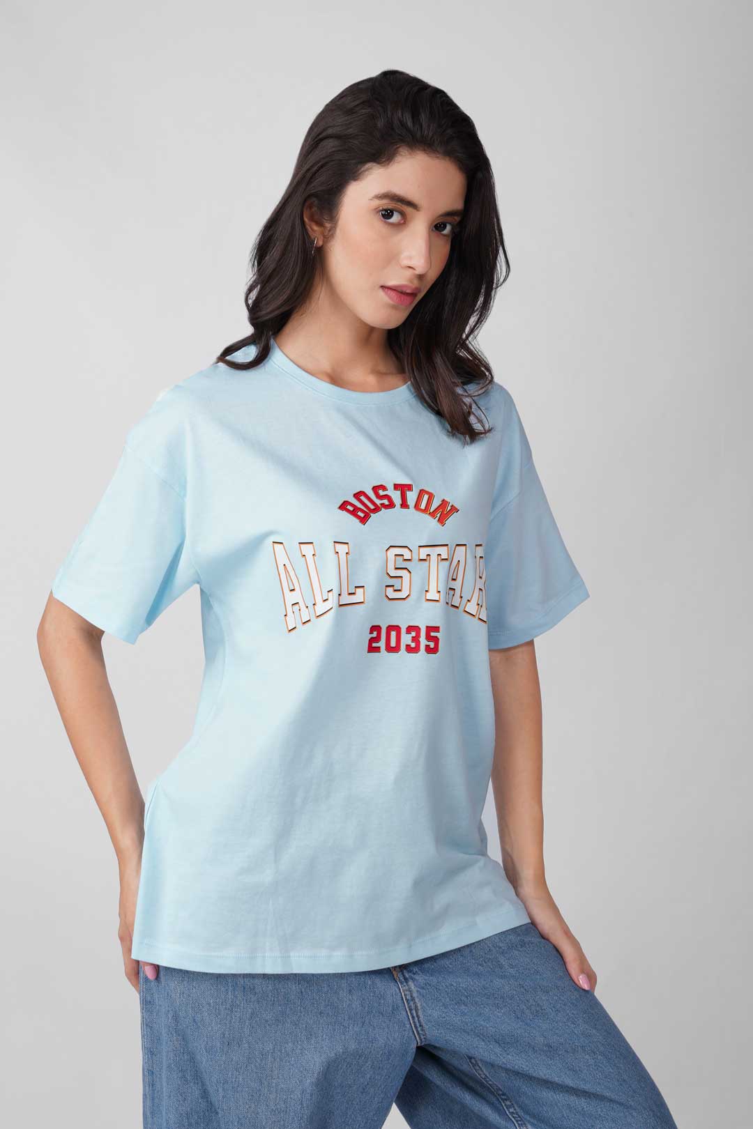 Cotton Oversized Tshirt - Sky Blue - ALL STARS BOSTON