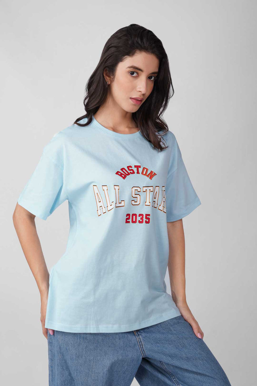 Cotton Oversized Tshirt - Sky Blue - ALL STARS BOSTON