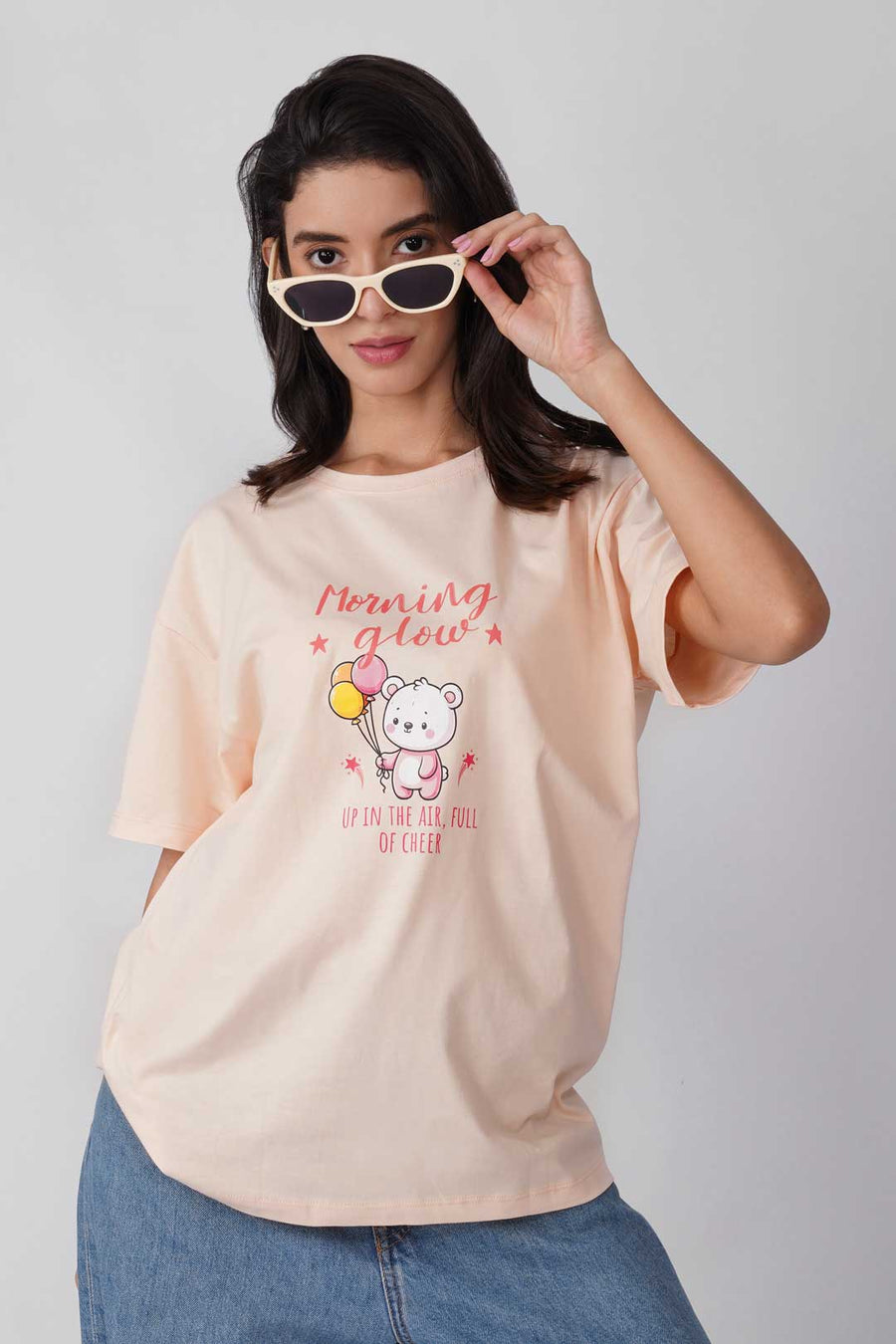 Cotton Oversized Tshirt - Cream - MORNING GLOW