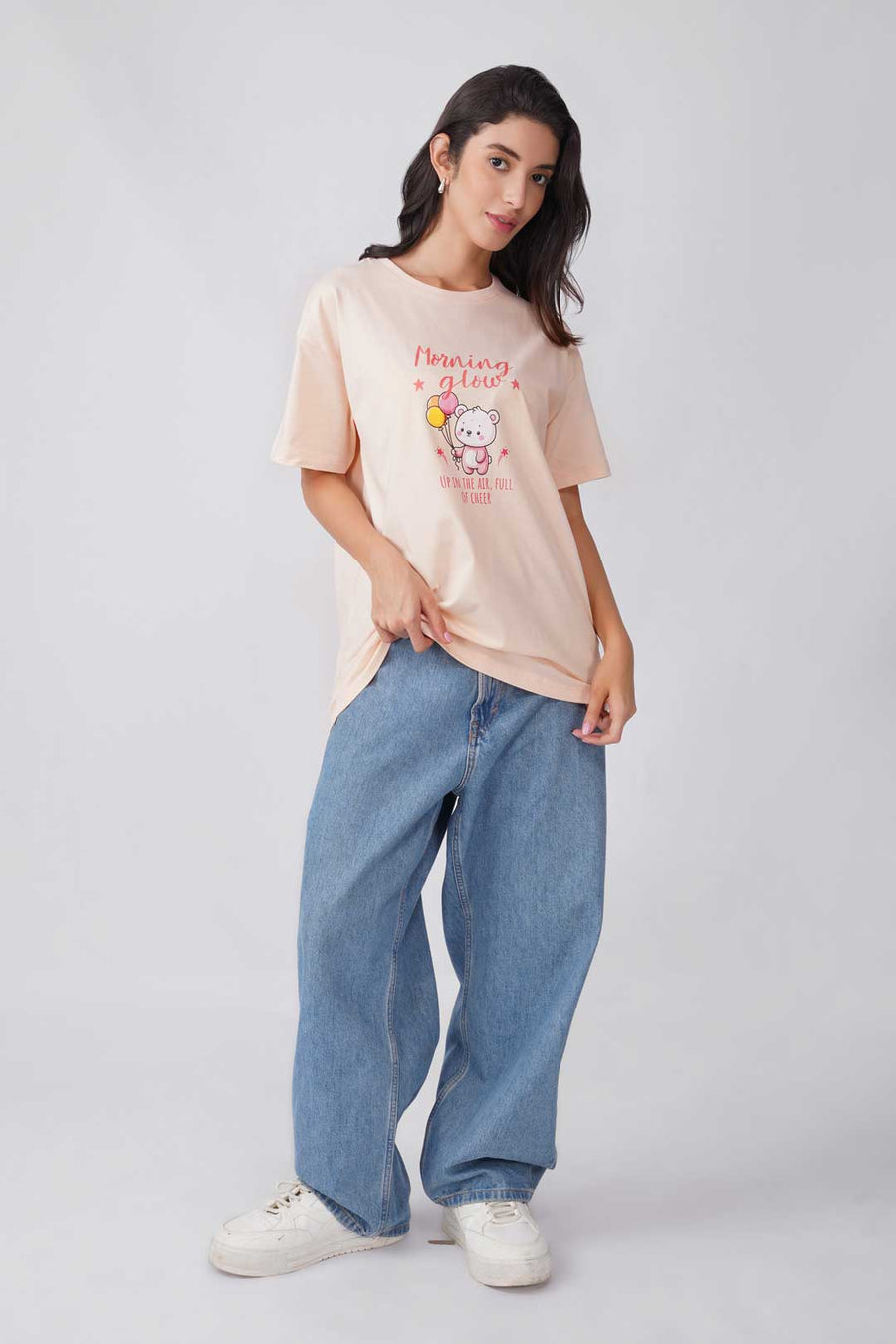 Cotton Oversized Tshirt - Cream - MORNING GLOW