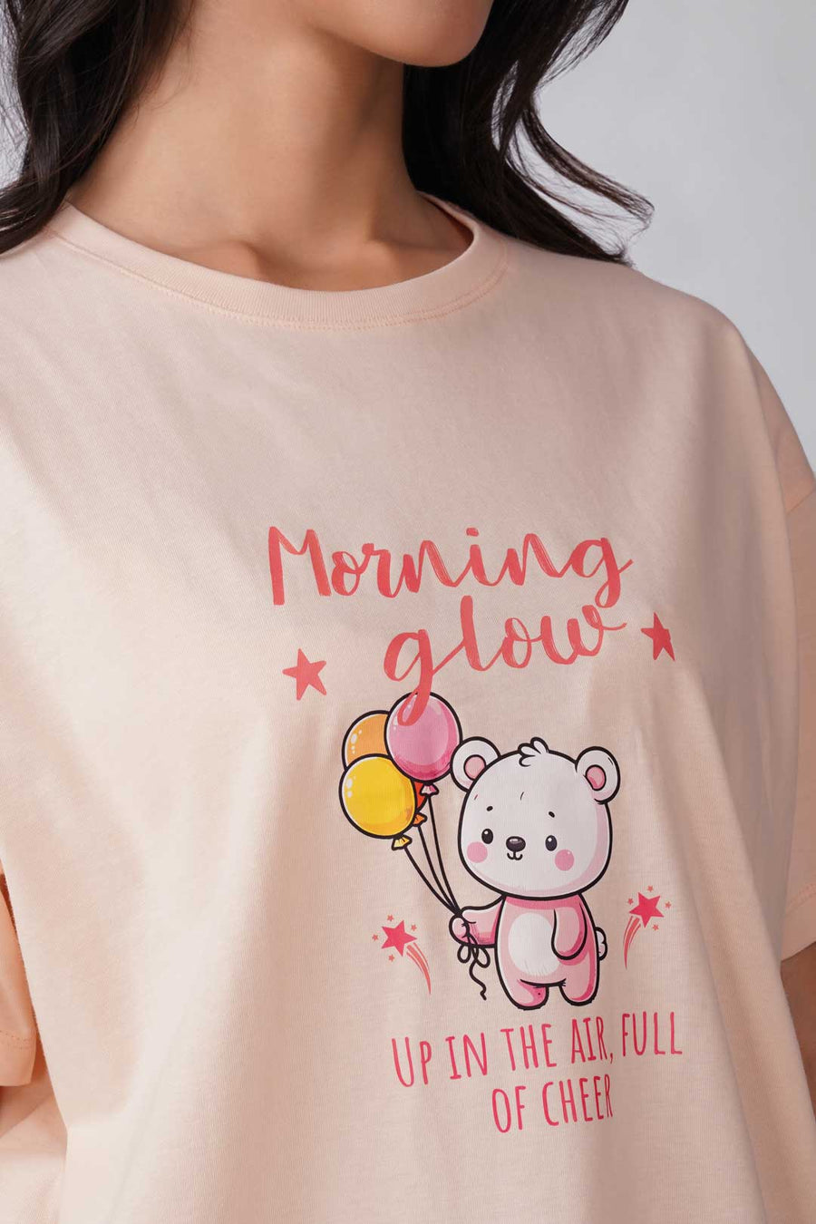 Cotton Oversized Tshirt - Cream - MORNING GLOW