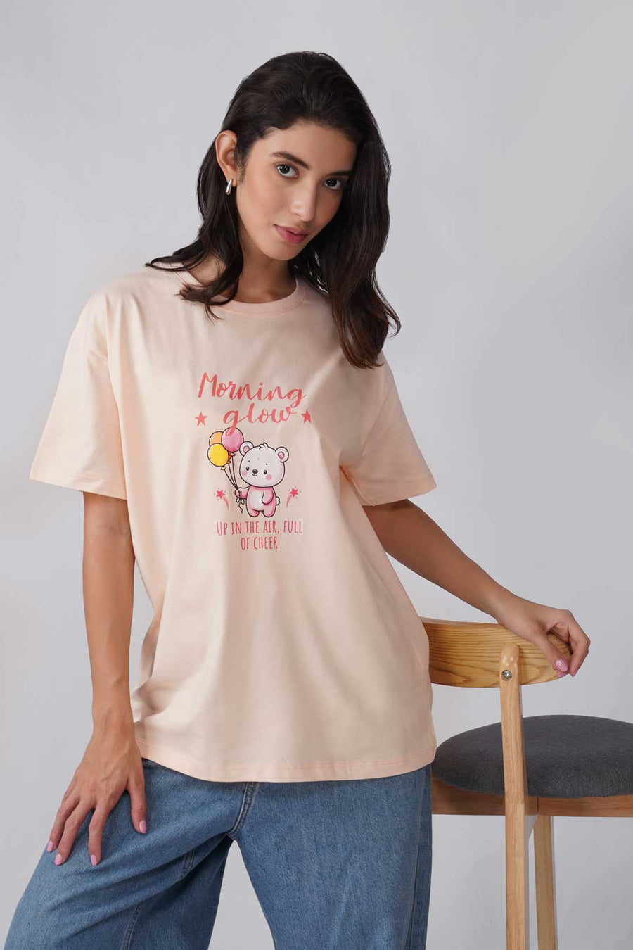 Cotton Oversized Tshirt - Cream - MORNING GLOW