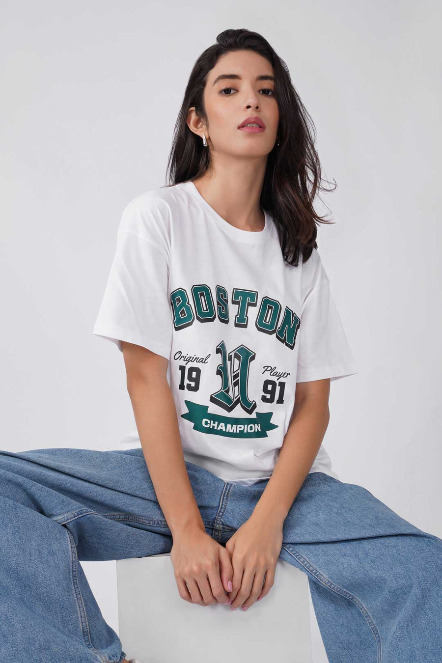 Cotton Oversized Tshirt - White - BOSTON VARSITY CLUB
