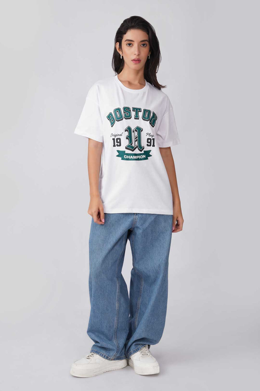 Cotton Oversized Tshirt - White - BOSTON VARSITY CLUB