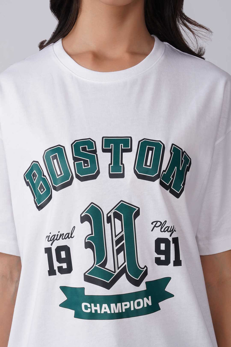 Cotton Oversized Tshirt - White - BOSTON VARSITY CLUB
