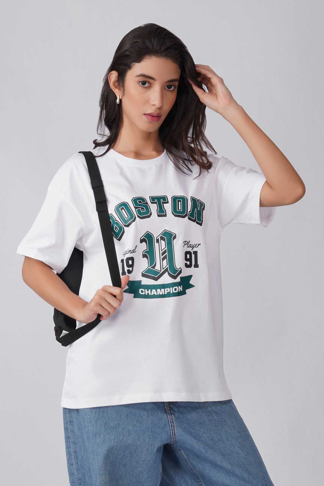 Cotton Oversized Tshirt - White - BOSTON VARSITY CLUB