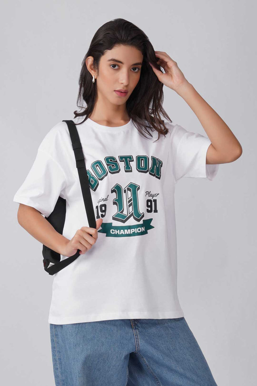 Cotton Oversized Tshirt - White - BOSTON VARSITY CLUB