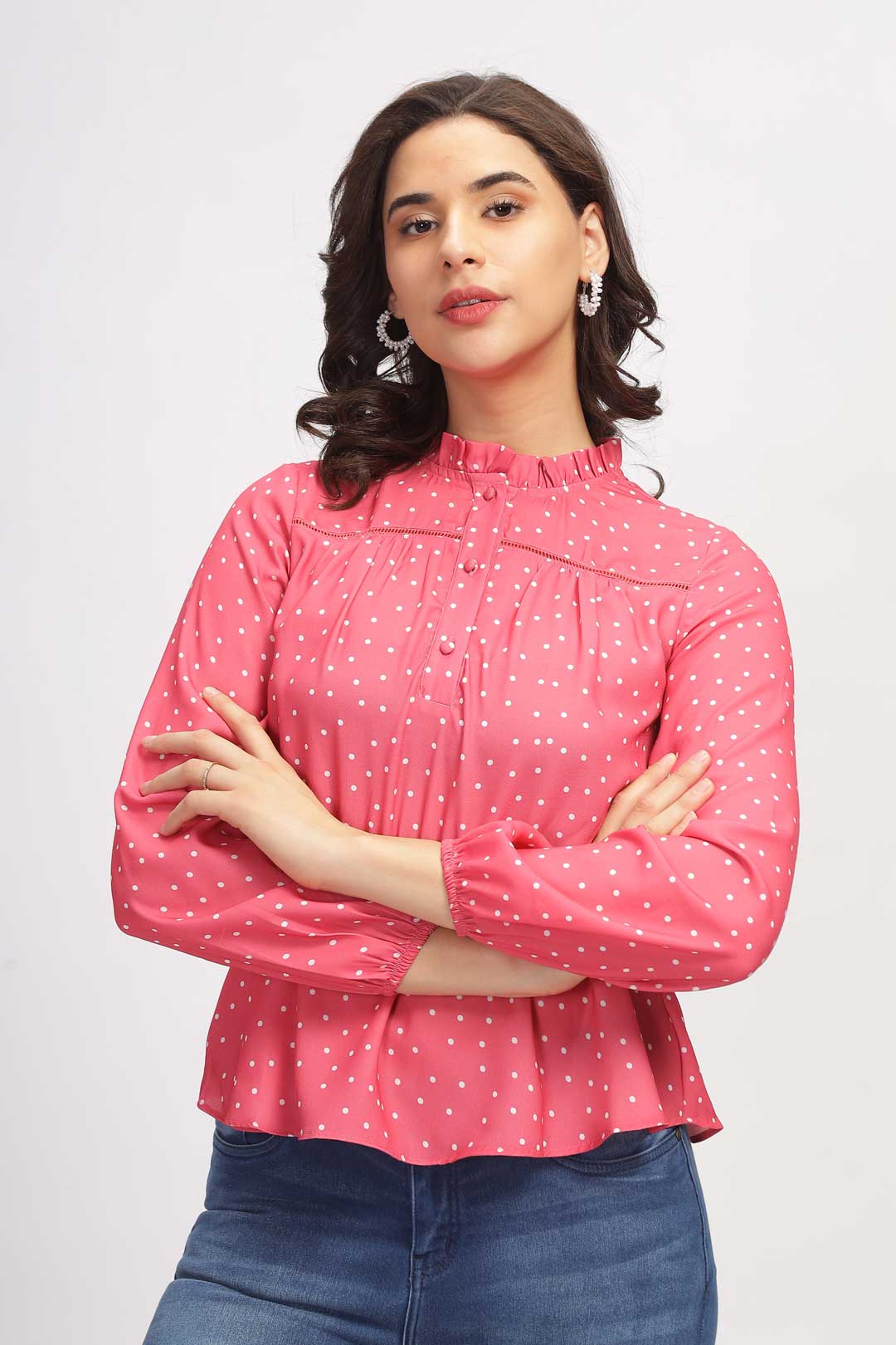 High Neck Peplum Top - Pink