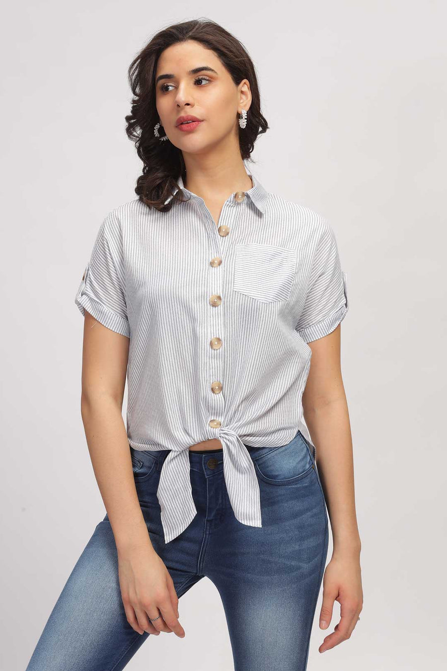 Waist Tie-Up shirt - White