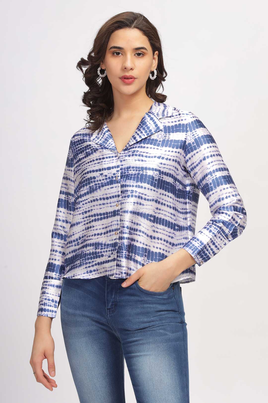 Abstract Print Shirt - White & Blue
