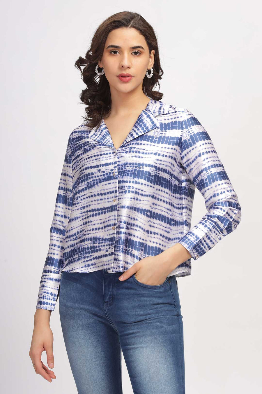 Abstract Print Shirt - White & Blue