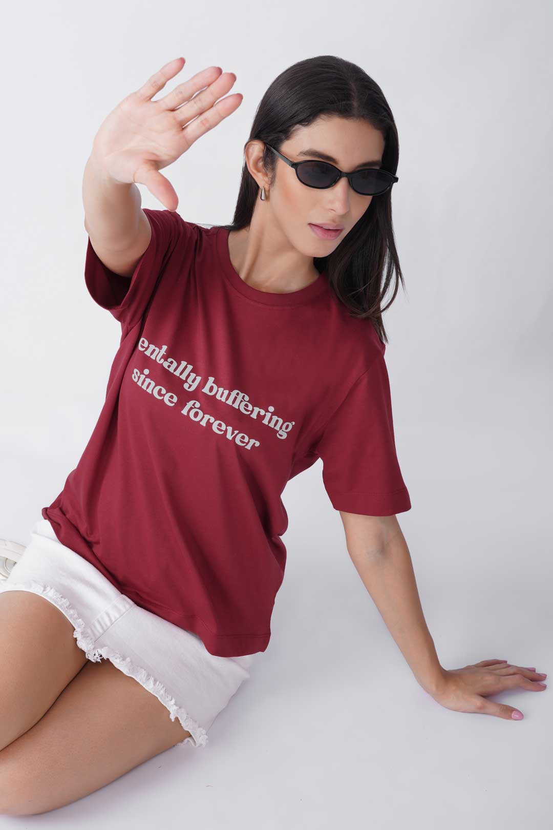 Cotton Relaxed fit Tshirt - Maroon - Mentally Buffering since forever