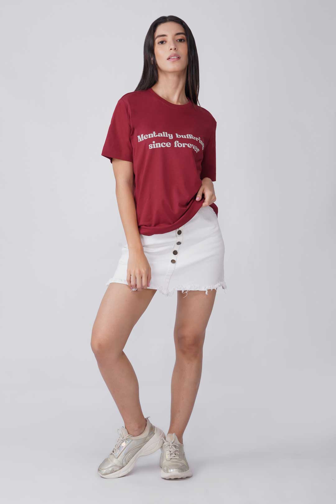 Cotton Relaxed fit Tshirt - Maroon - Mentally Buffering since forever