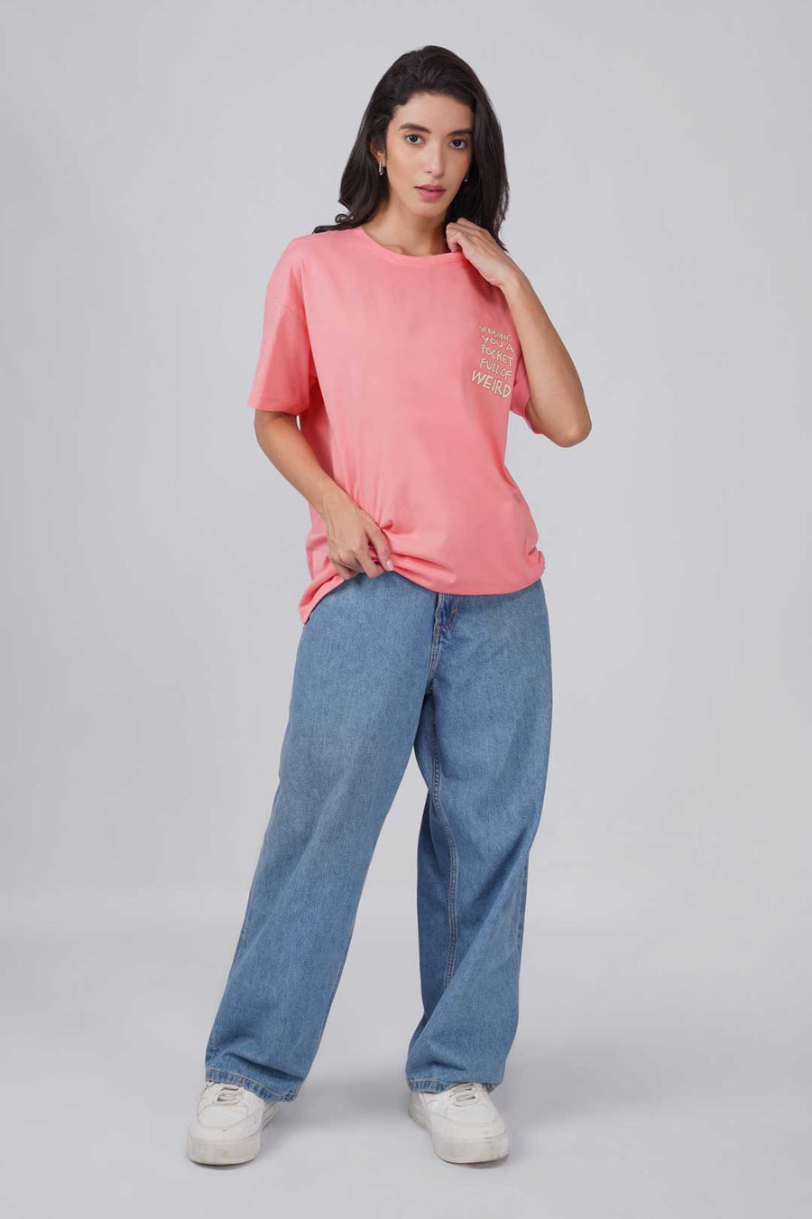 Cotton Oversized Tshirt - Peach - SENDING YOU POCKET FULL OF WEIRD