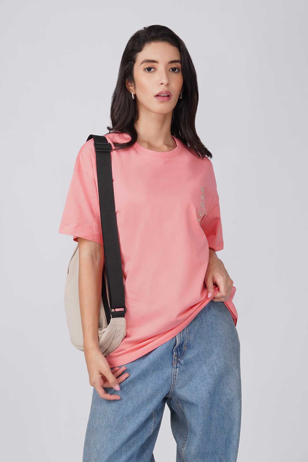 Cotton Oversized Tshirt - Peach - SENDING YOU POCKET FULL OF WEIRD