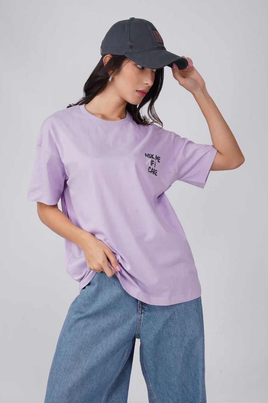 Cotton Oversized Tshirt - Lilac - ASK ME IF I CARE