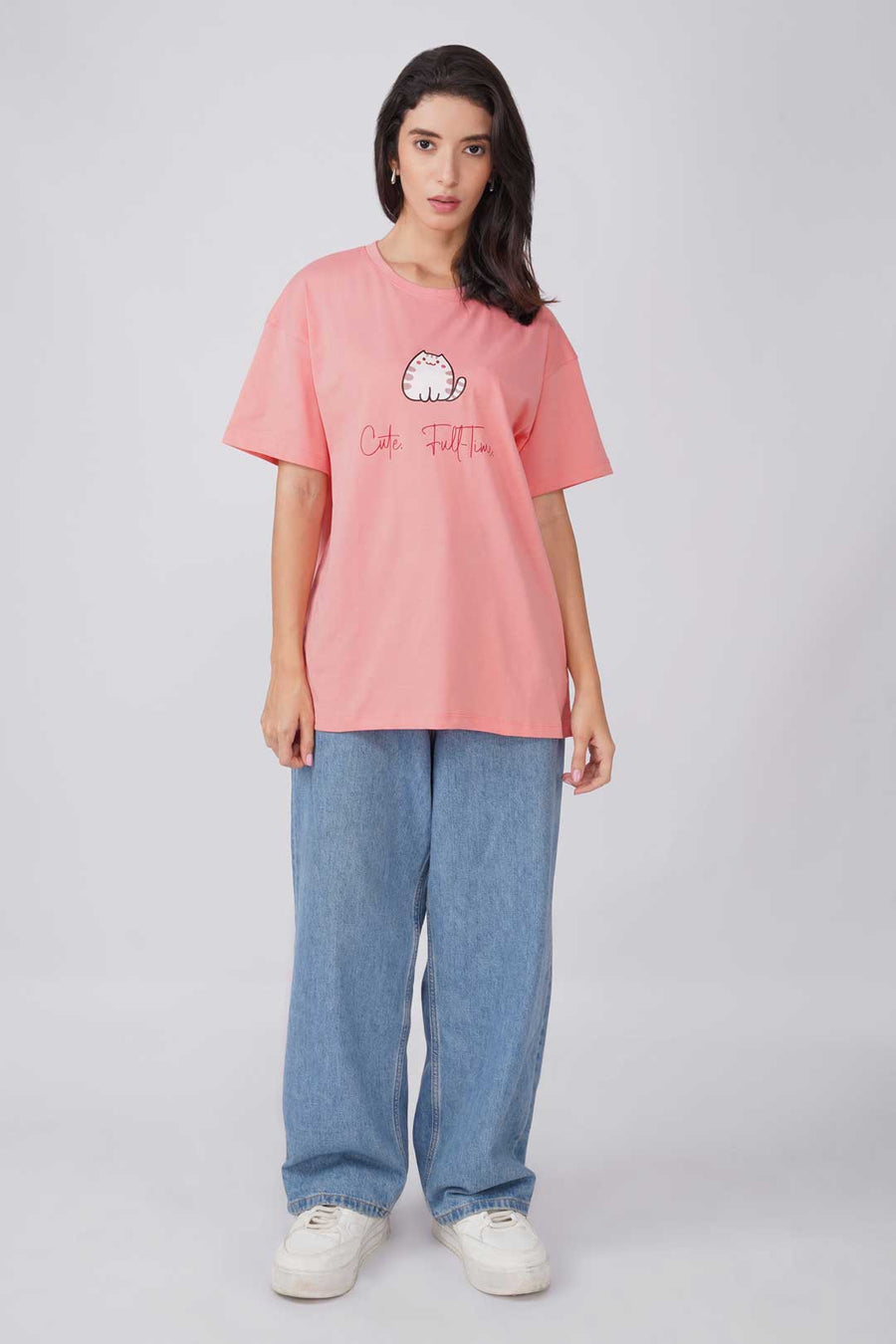 Cotton Oversized Tshirt - Peach - CUTE FULL TIME