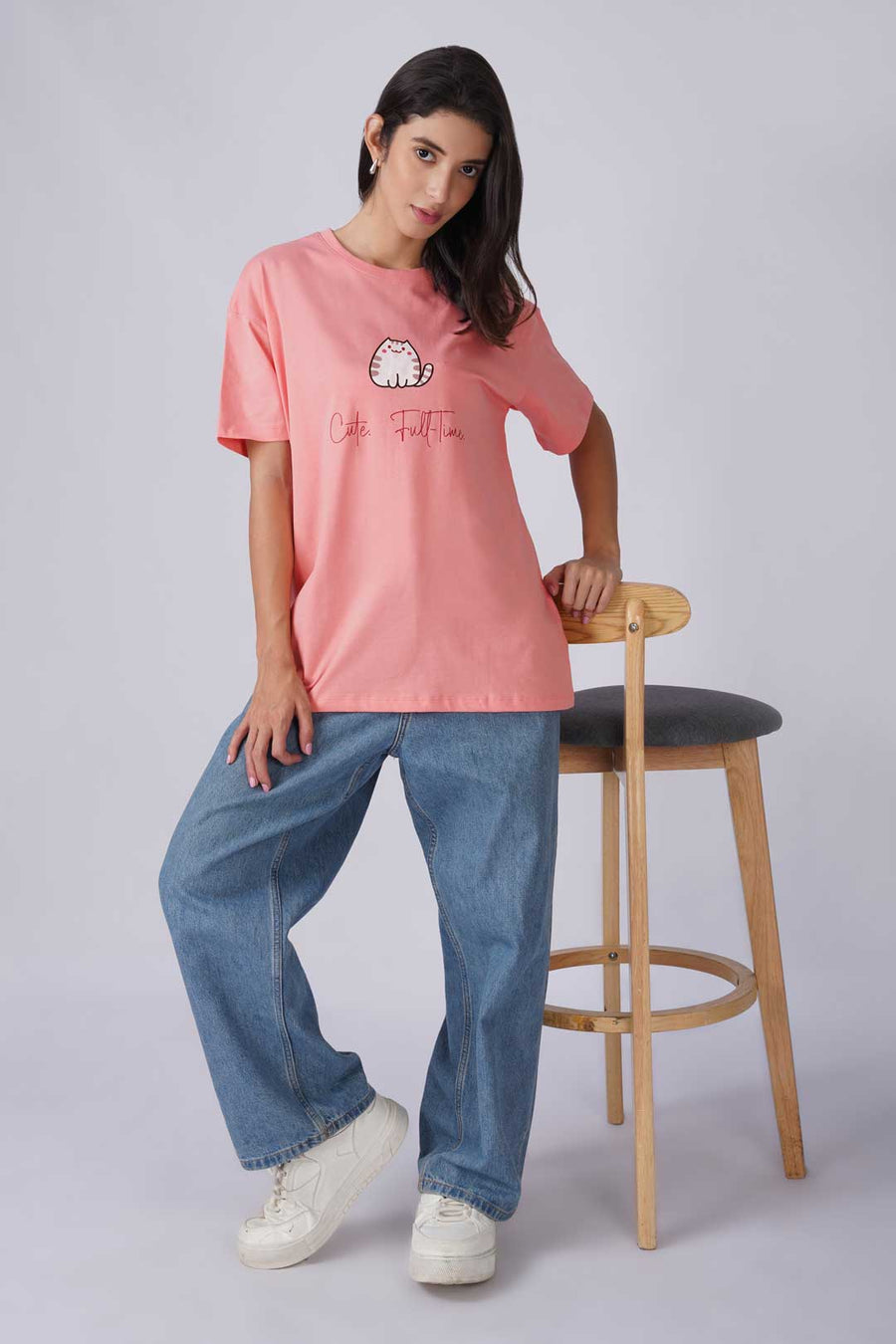 Cotton Oversized Tshirt - Peach - CUTE FULL TIME