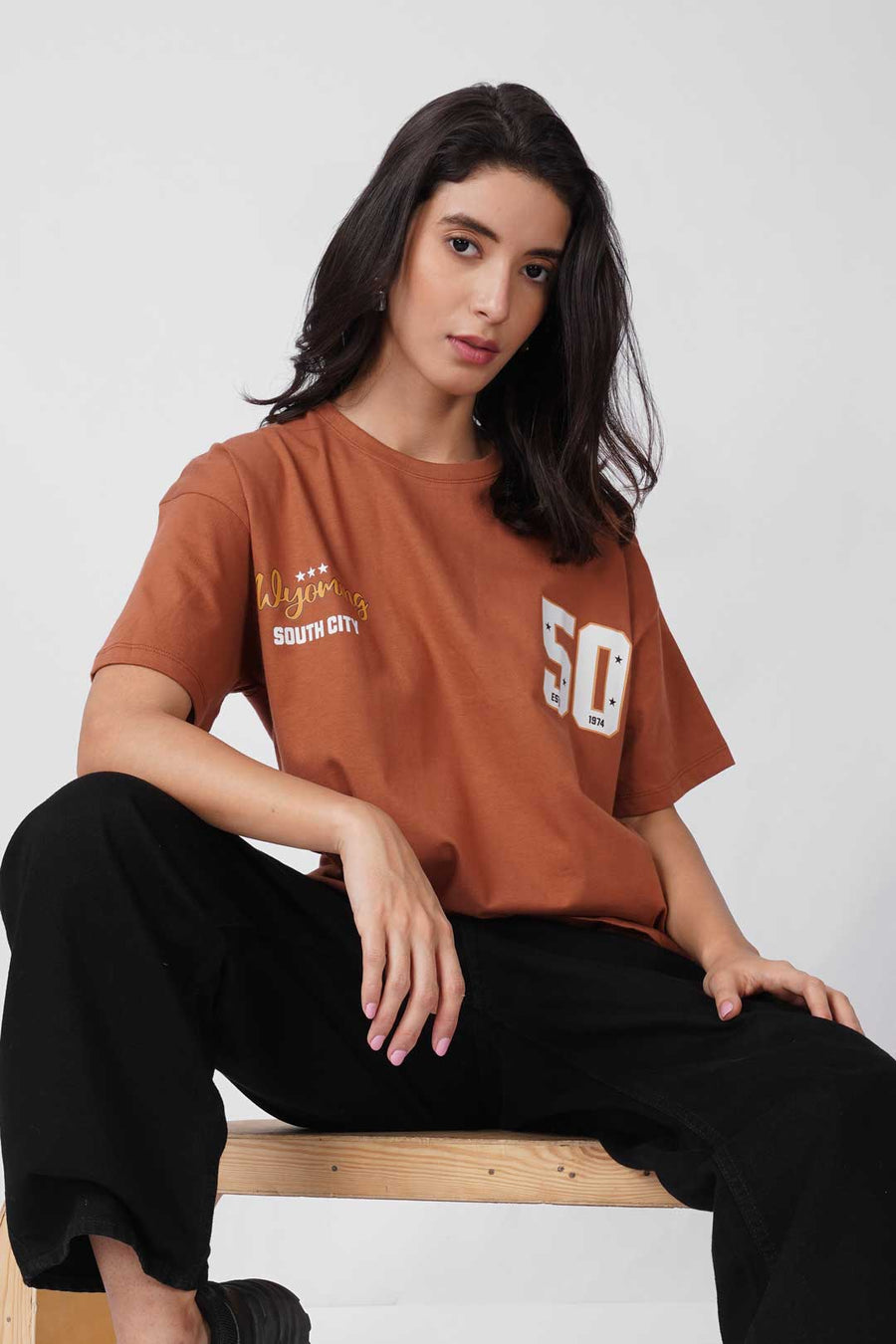 Cotton Oversized Tshirt - Brown - WYOMING CITY 50