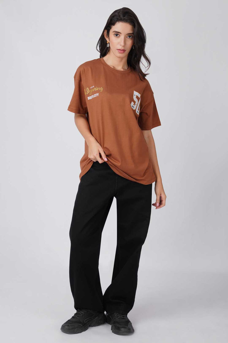 Cotton Oversized Tshirt - Brown - WYOMING CITY 50