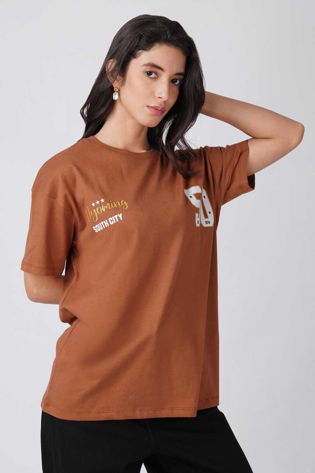 Cotton Oversized Tshirt - Brown - WYOMING CITY 50