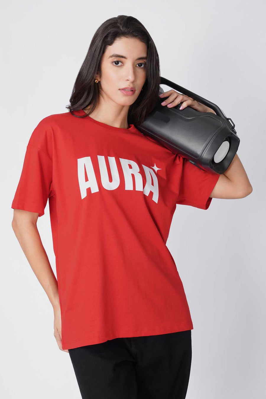 Cotton Oversized Tshirt - Red - AURA