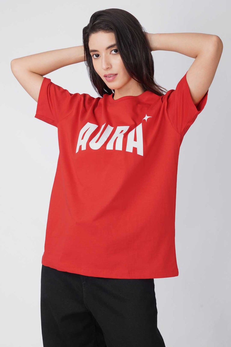 Cotton Oversized Tshirt - Red - AURA