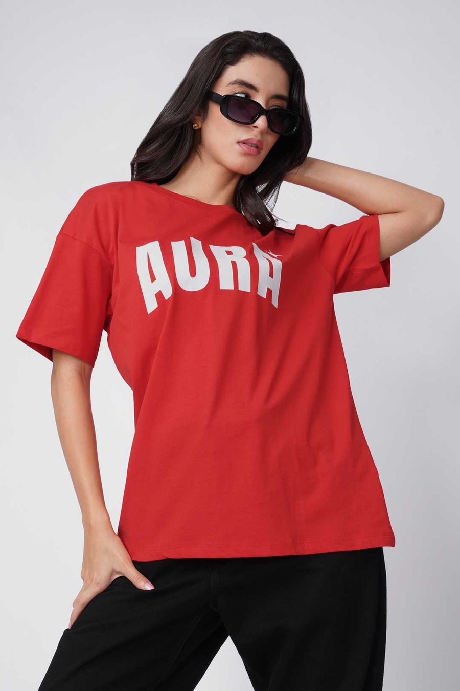Cotton Oversized Tshirt - Red - AURA