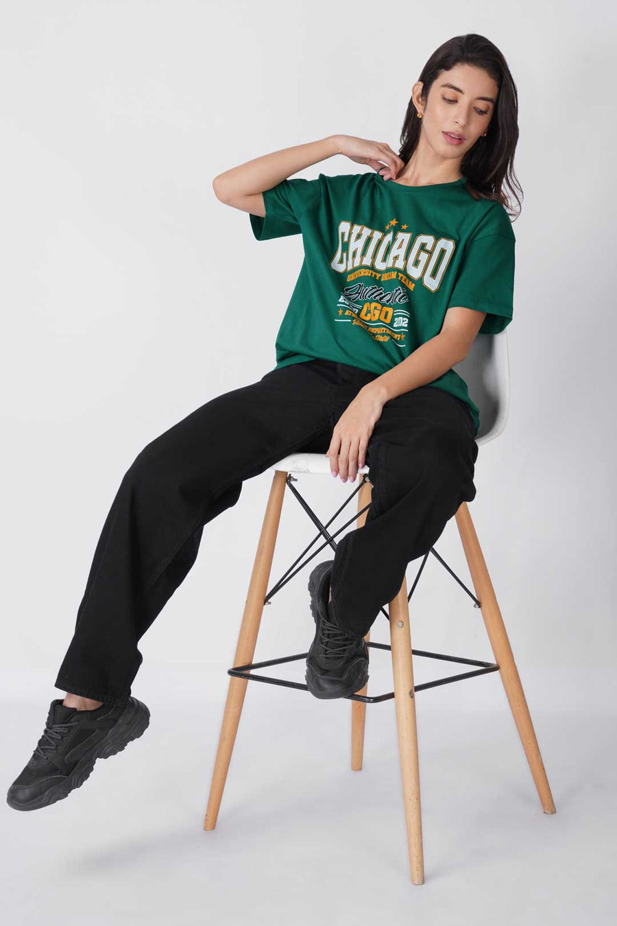 Cotton Oversized Tshirt - Green - CHICAGO UNIVERSITY TEAM