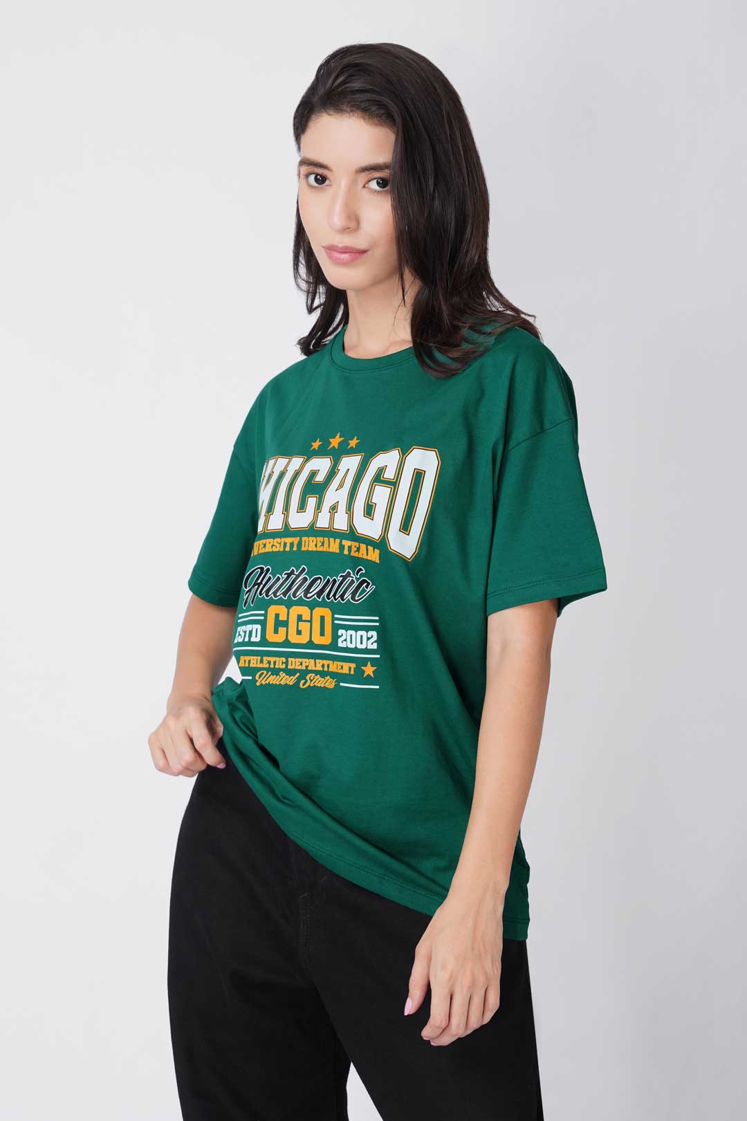 Cotton Oversized Tshirt - Green - CHICAGO UNIVERSITY TEAM