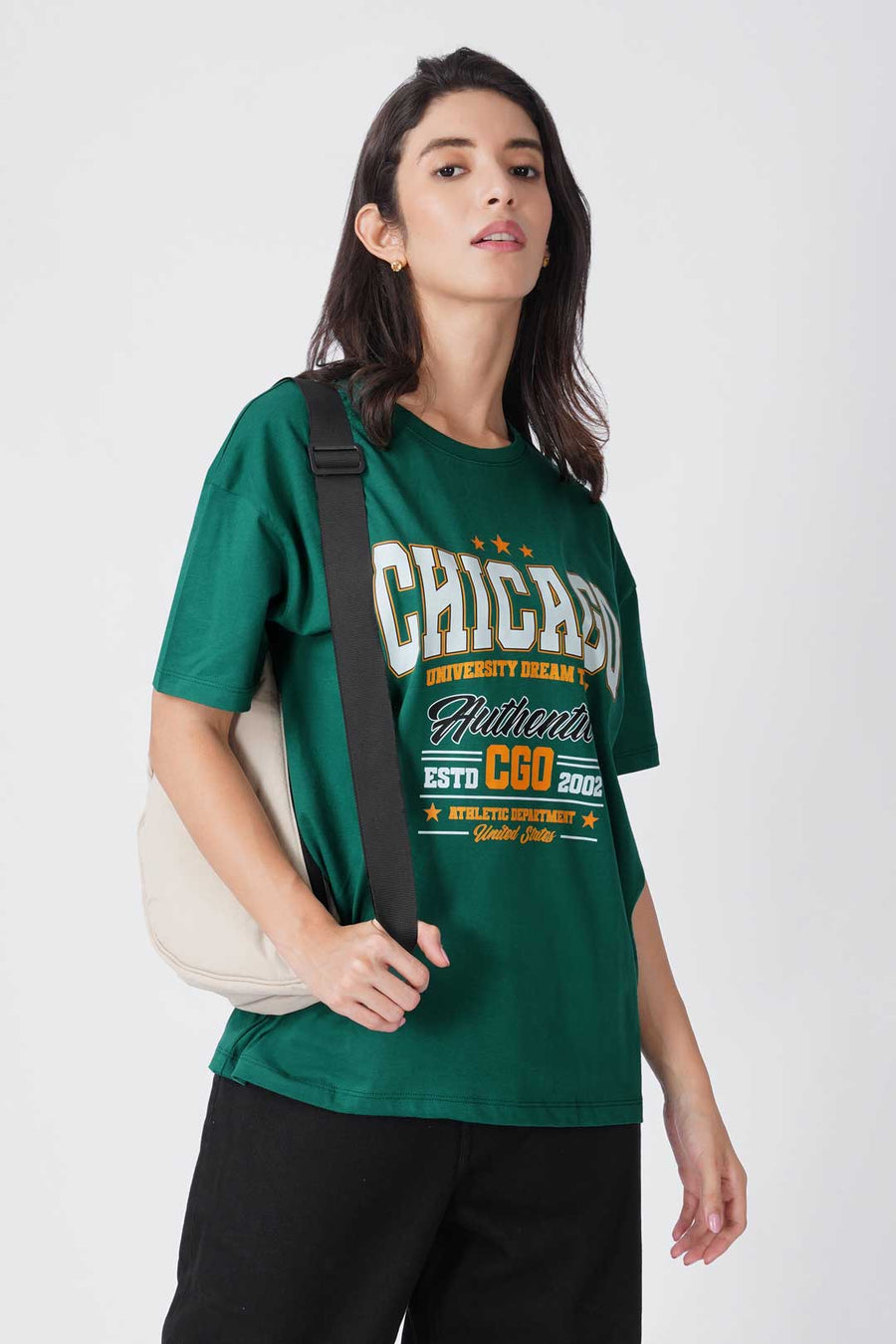 Cotton Oversized Tshirt - Green - CHICAGO UNIVERSITY TEAM