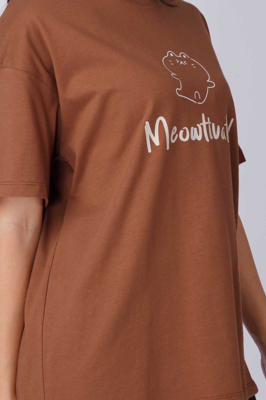 Cotton Oversized Tshirt - Brown - MEOWTIVATED