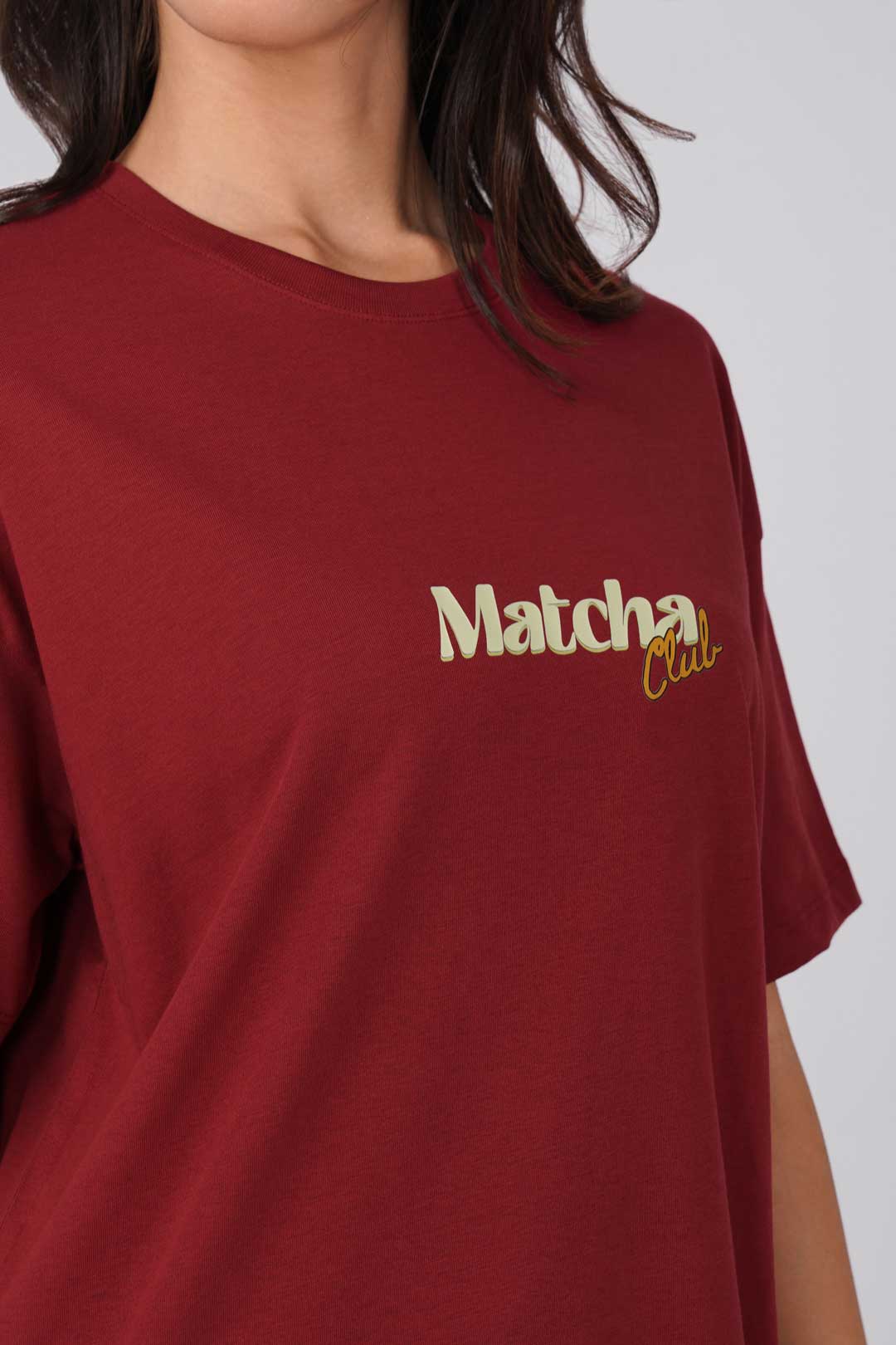Cotton Oversized Tshirt - Maroon - MATCHA CLUB