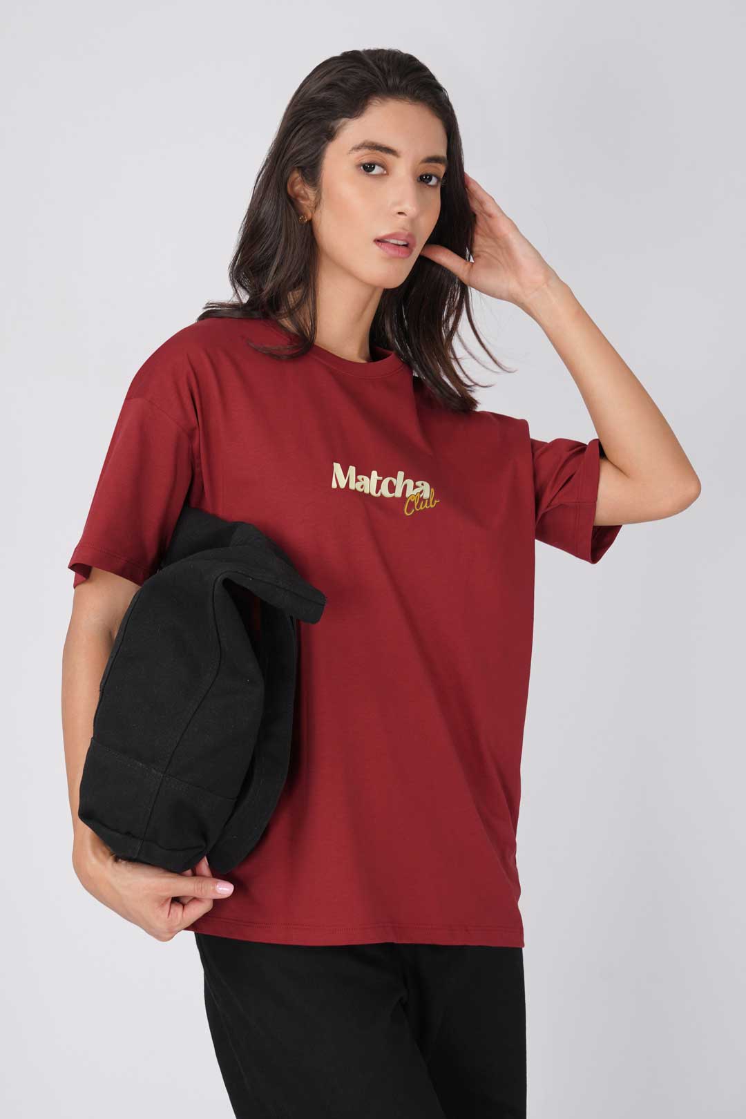 Cotton Oversized Tshirt - Maroon - MATCHA CLUB