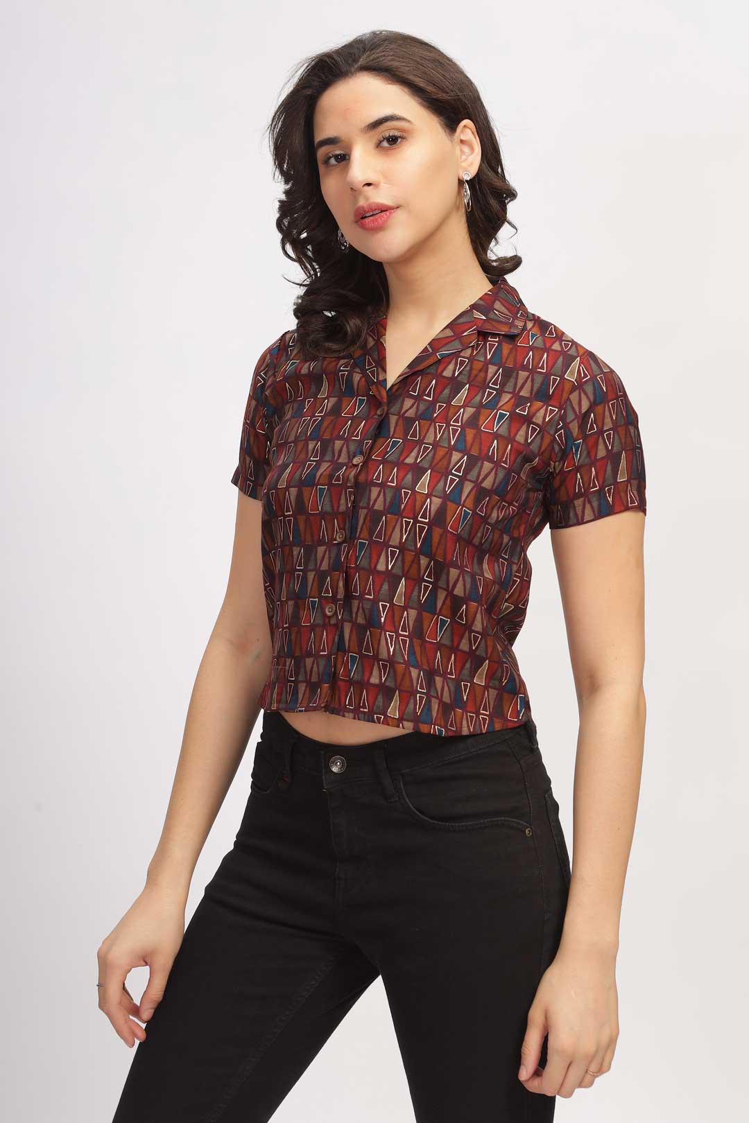 Geo Print Shirt - Maroon