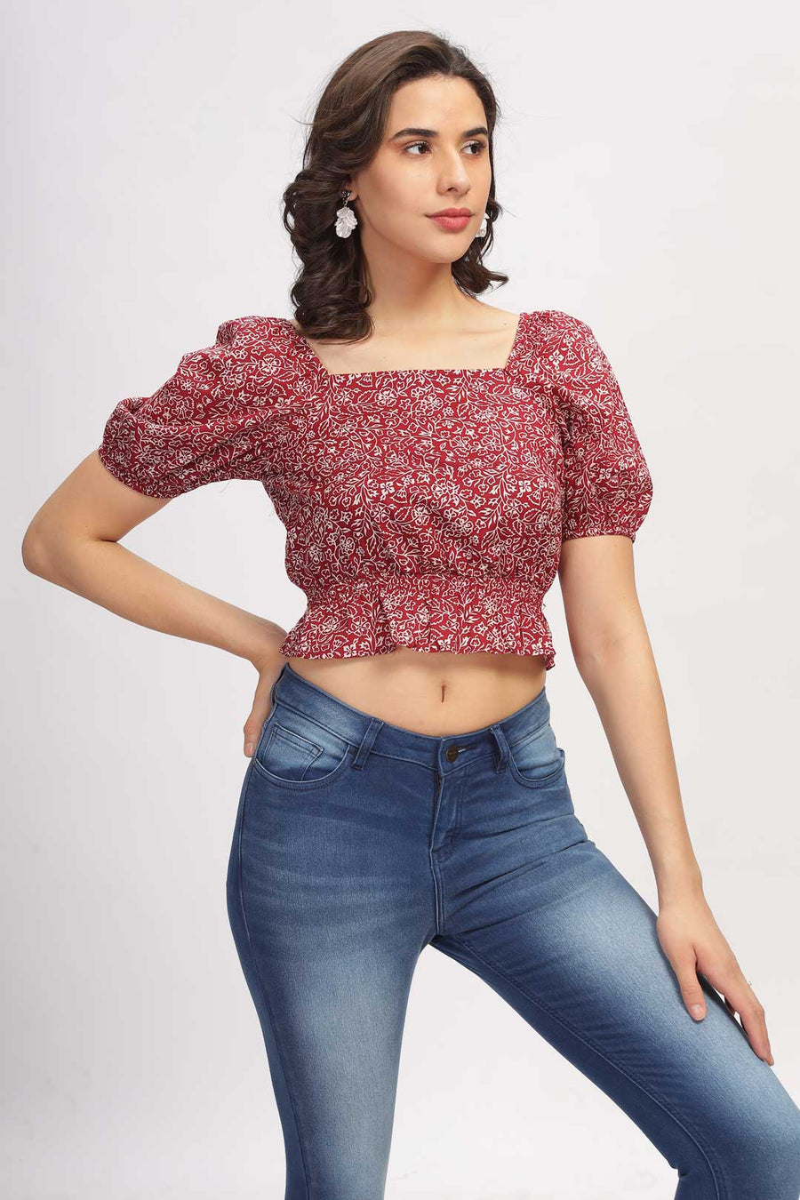 Floral peplum top - Dark Red
