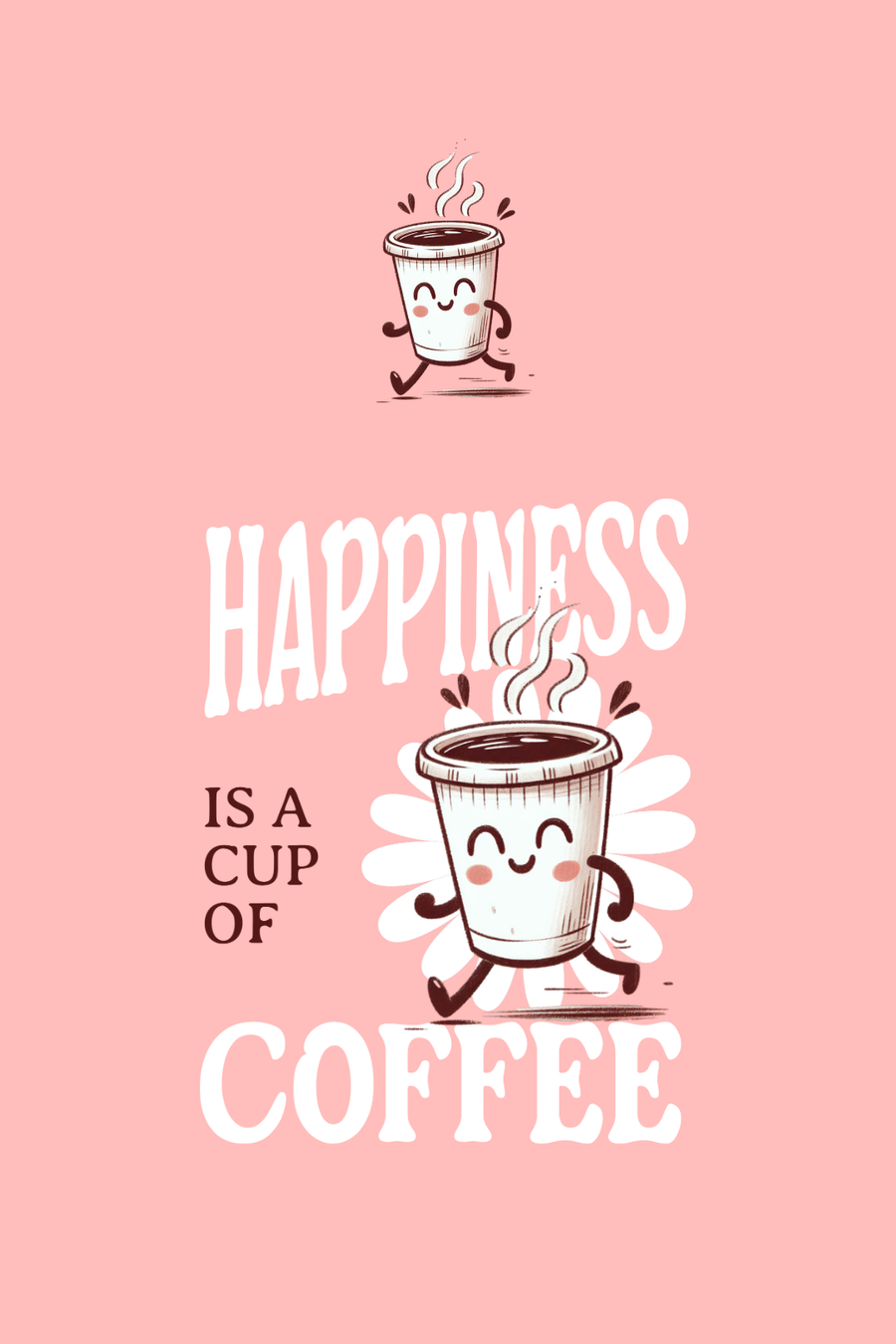 Cotton Relaxed fit Tshirt - Peach - Happiness is cup of coffee