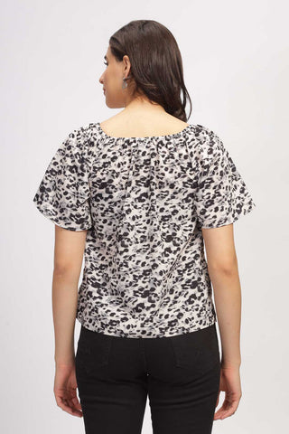 Animal Print Top with Bell Sleeves - Black & White