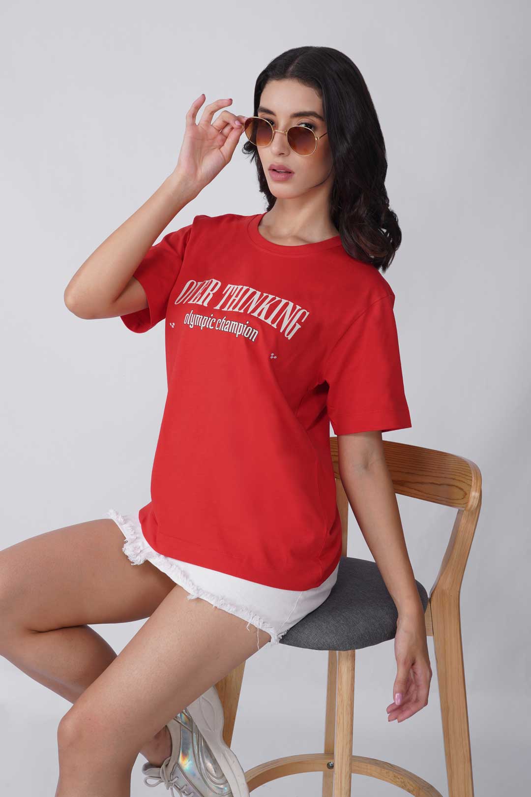 Cotton Relaxed fit Tshirt - Red - Overthinking olympic champion