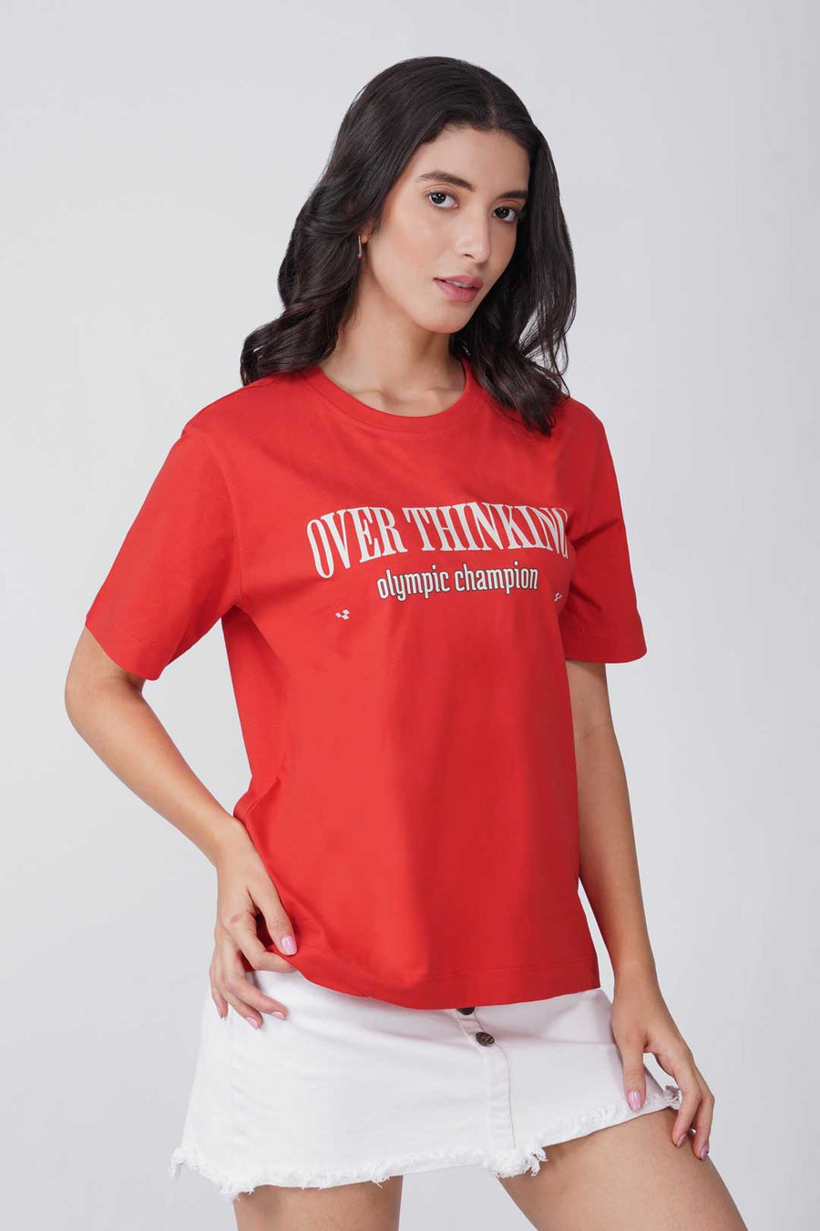 Cotton Relaxed fit Tshirt - Red - Overthinking olympic champion
