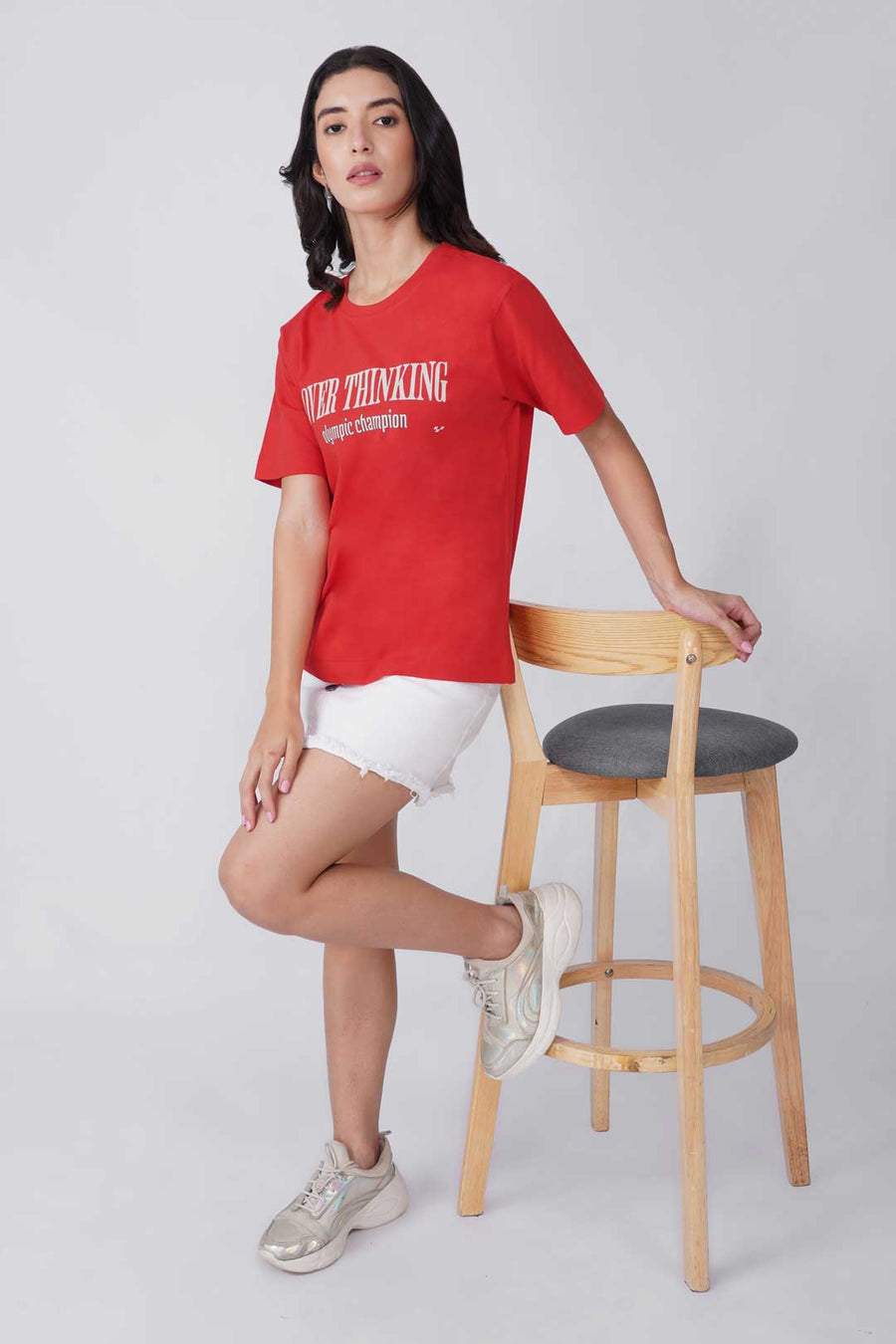 Cotton Relaxed fit Tshirt - Red - Overthinking olympic champion