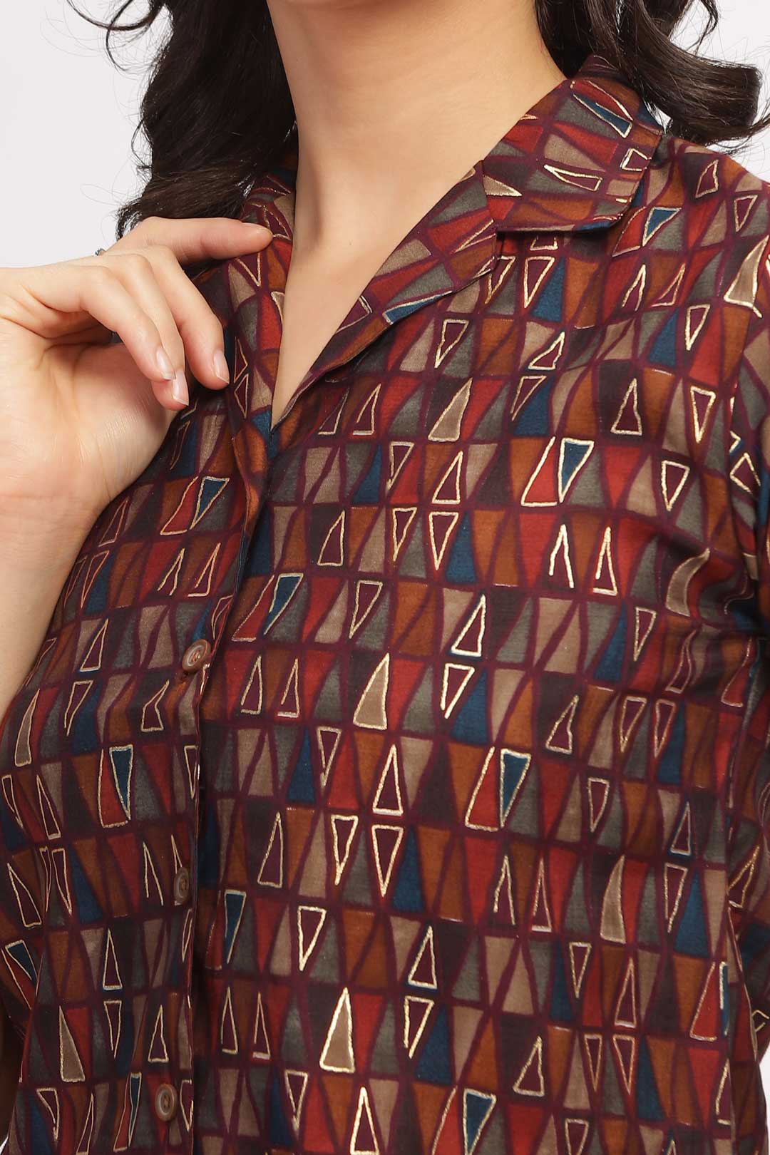 Geo Print Shirt - Maroon