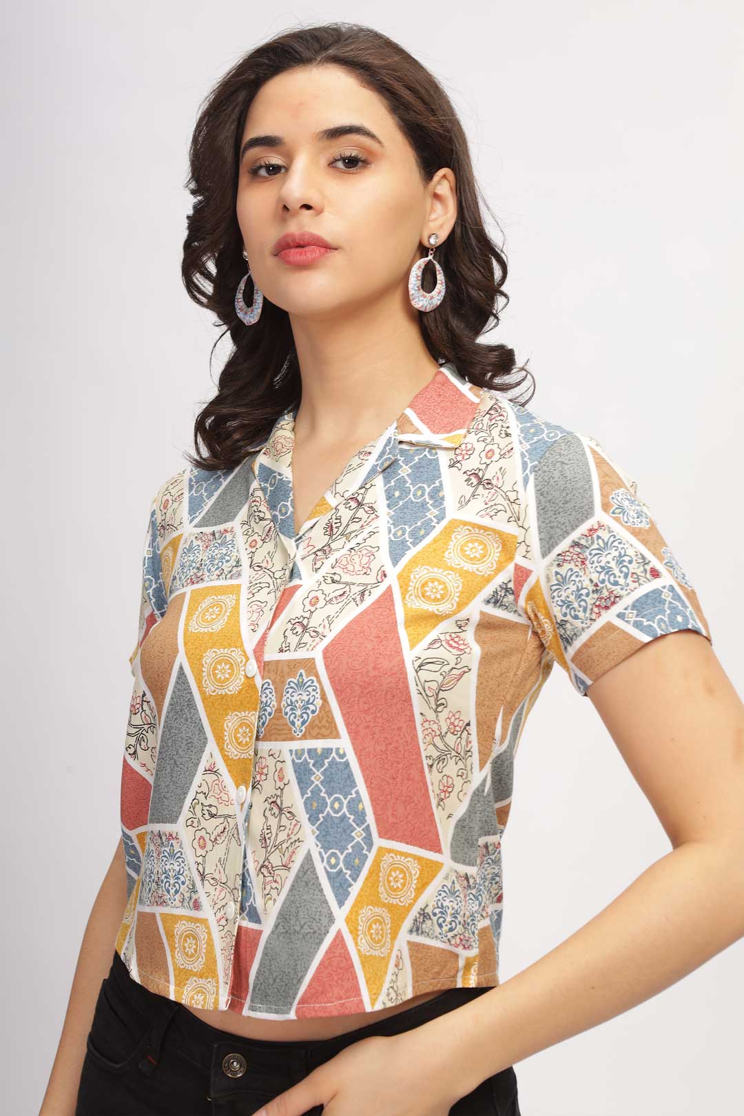 Geo Print Shirt - Beige & Red